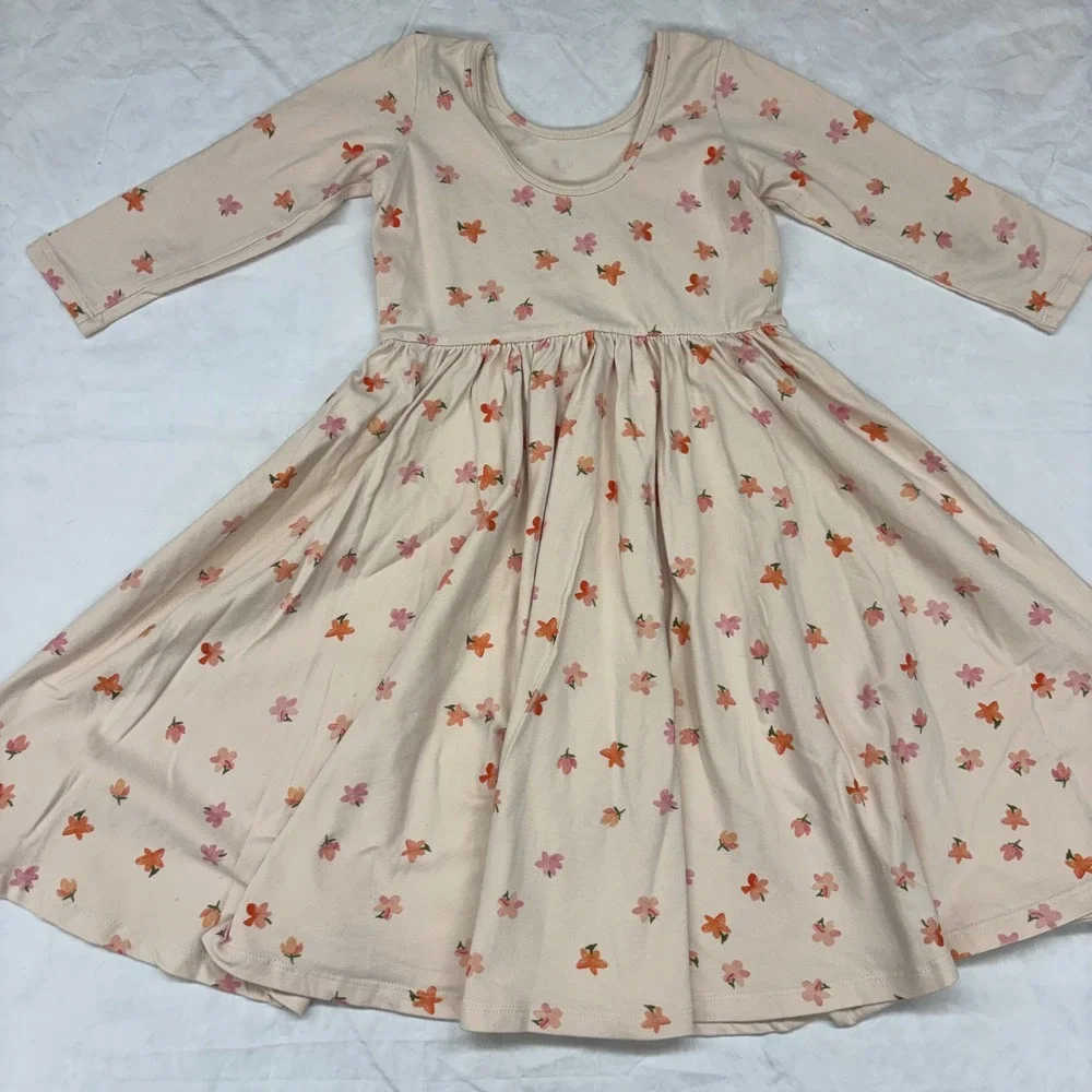 Alice and Ames Girls Floral Ballet Dress Peach Pink Orange Long Sleeve Size 8